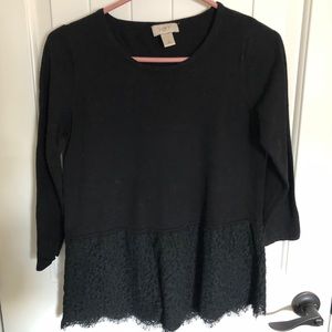 LOFT Black Sweater w/lace Sz M